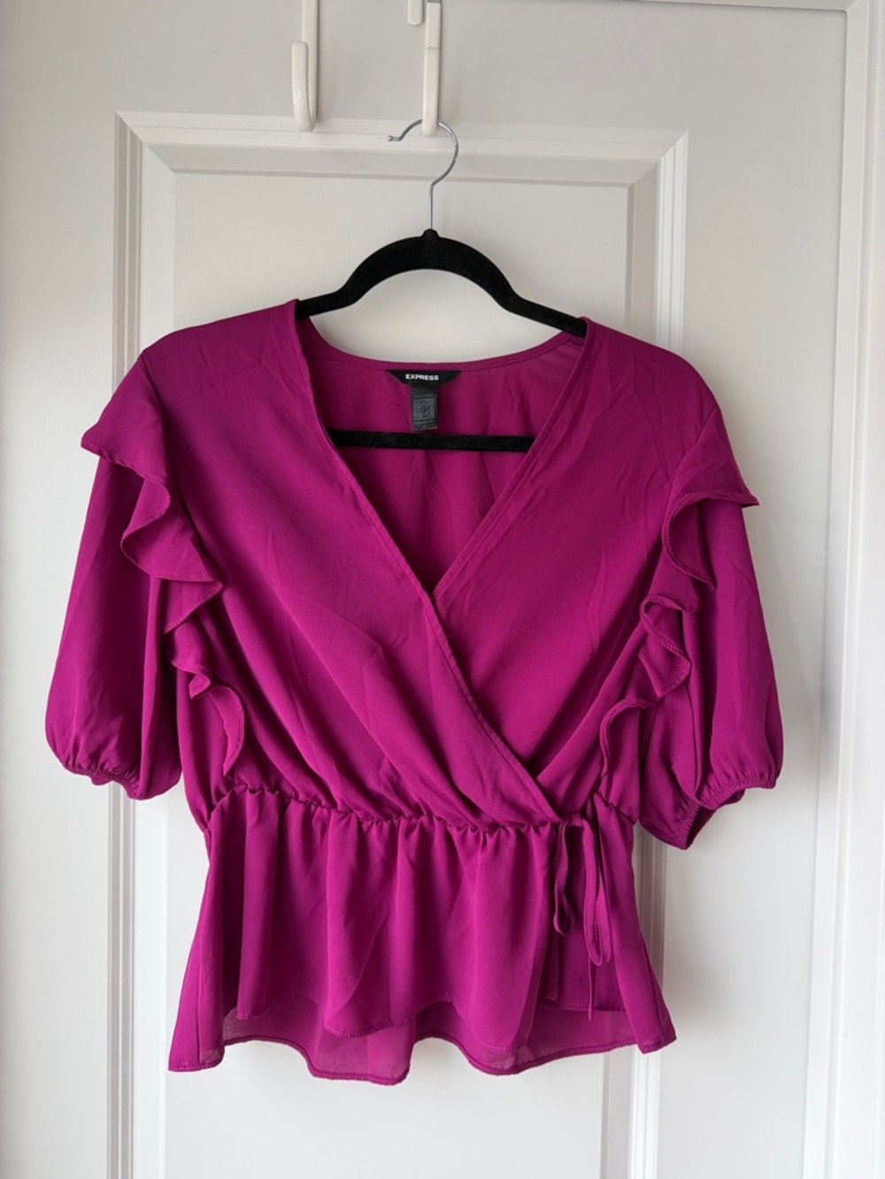 Express Magenta Ruffle Wrap Peplum Blouse